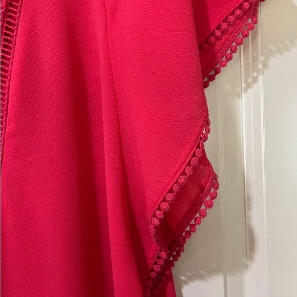 ANTHROPOLOGIE MEADOW RUE Anele Blouse Flutter Short Sleeve Top Lace Red Medium - Picture 4 of 6